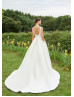 Bateau Neck Ivory Satin Lace Simple Wedding Dress